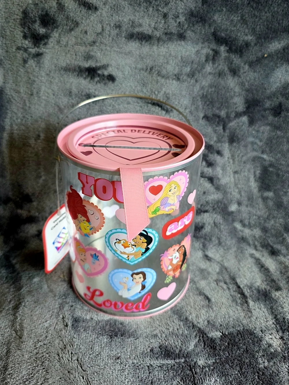 New Disney Princess tin Valentine's mailbox Belle Jasmine Ariel Rapunzel Moana